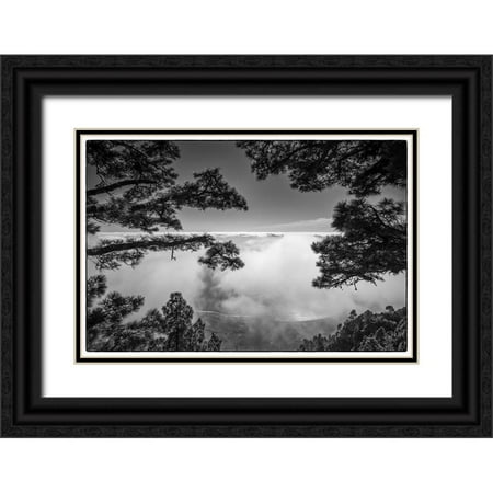 Bibikow, Walter 24x17 Black Ornate Wood Framed with Double Matting Museum Art Print Titled - Canary Islands-El Hierro Island-Mirador de las Playas-elevated view of the east coast with fog