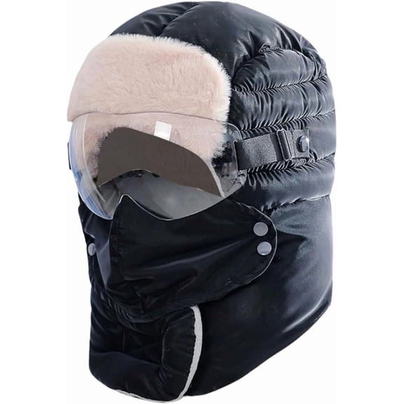 Four-in-one hat, hat   clear lens, waterproof, windproof, warm full-face balaclava, winter fleece-lined full-face ski hat