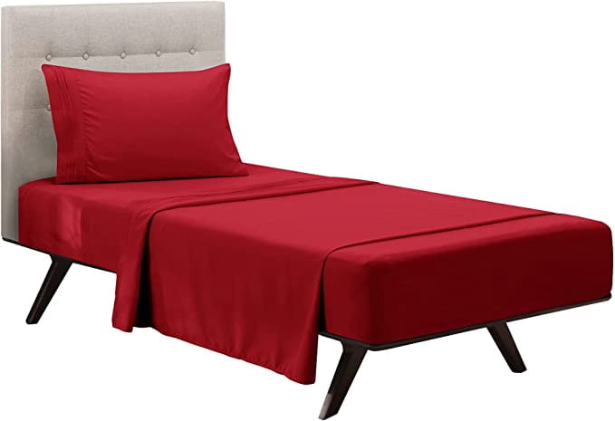 Clara Clark Premier 1800 Microfiber Collection 3-Line Bed Sheet Set, Twin Size, Burgundy Red