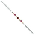 thumbnail image 3 of Gem Stone King 925 Silver and 10K Yellow Gold Red Garnet and Pink Tourmaline and White Lab Grown Diamond Bracelet for Women (1.88 Cttw, Gemstone January Birthstone, Oval, Wheat Chain, 7 inches), 3 of 5