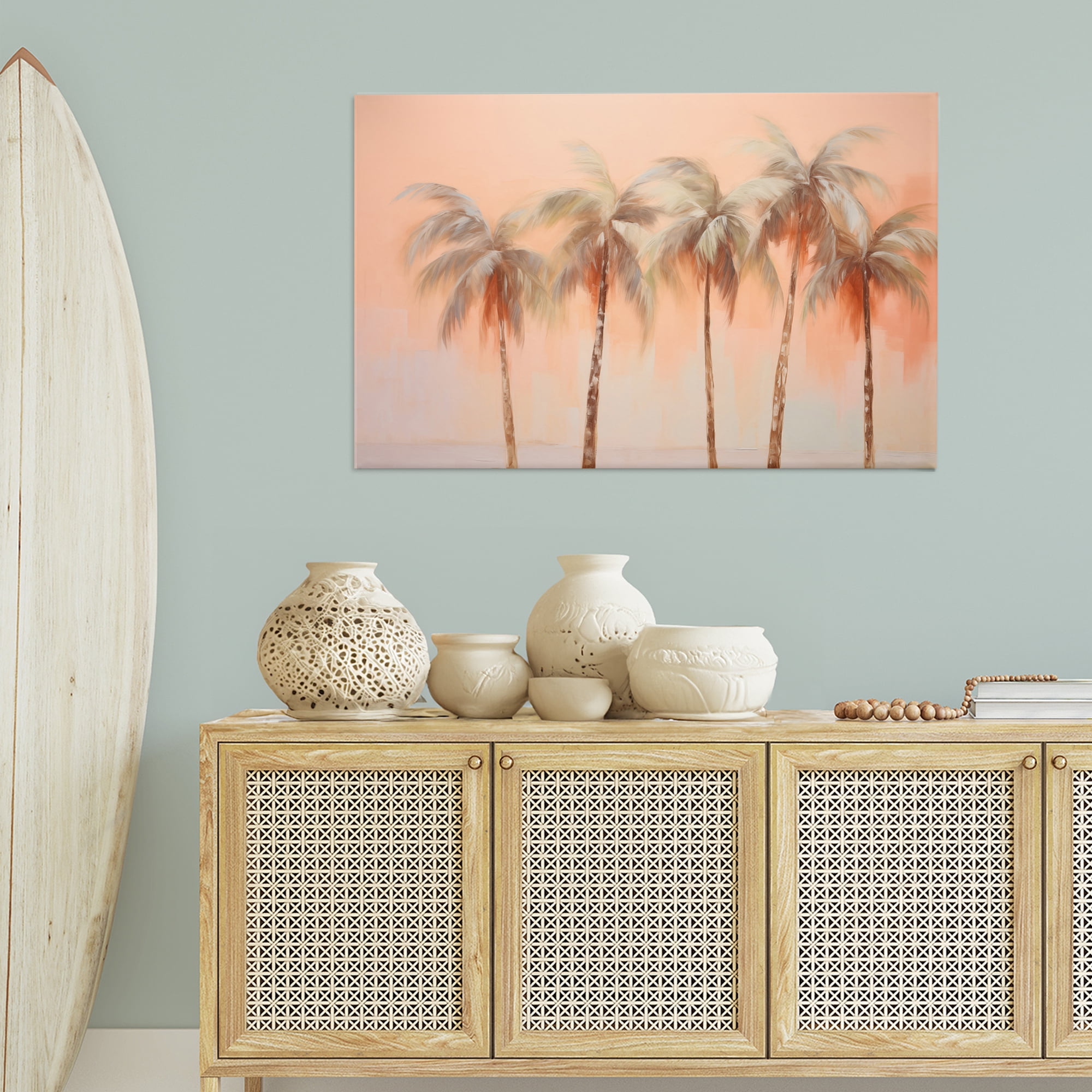 Stupell Industries Soft Palm Tree Lineup Plants & Flowers Painting Wrapped Canvas Art Print Wall Art, 45 x 30