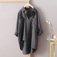 thumbnail image 4 of Pompotops Women's Linen Shirt Roll-Up Sleeve Tops Button Irregular Tunic Pockets Blouse Clearance, 4 of 4