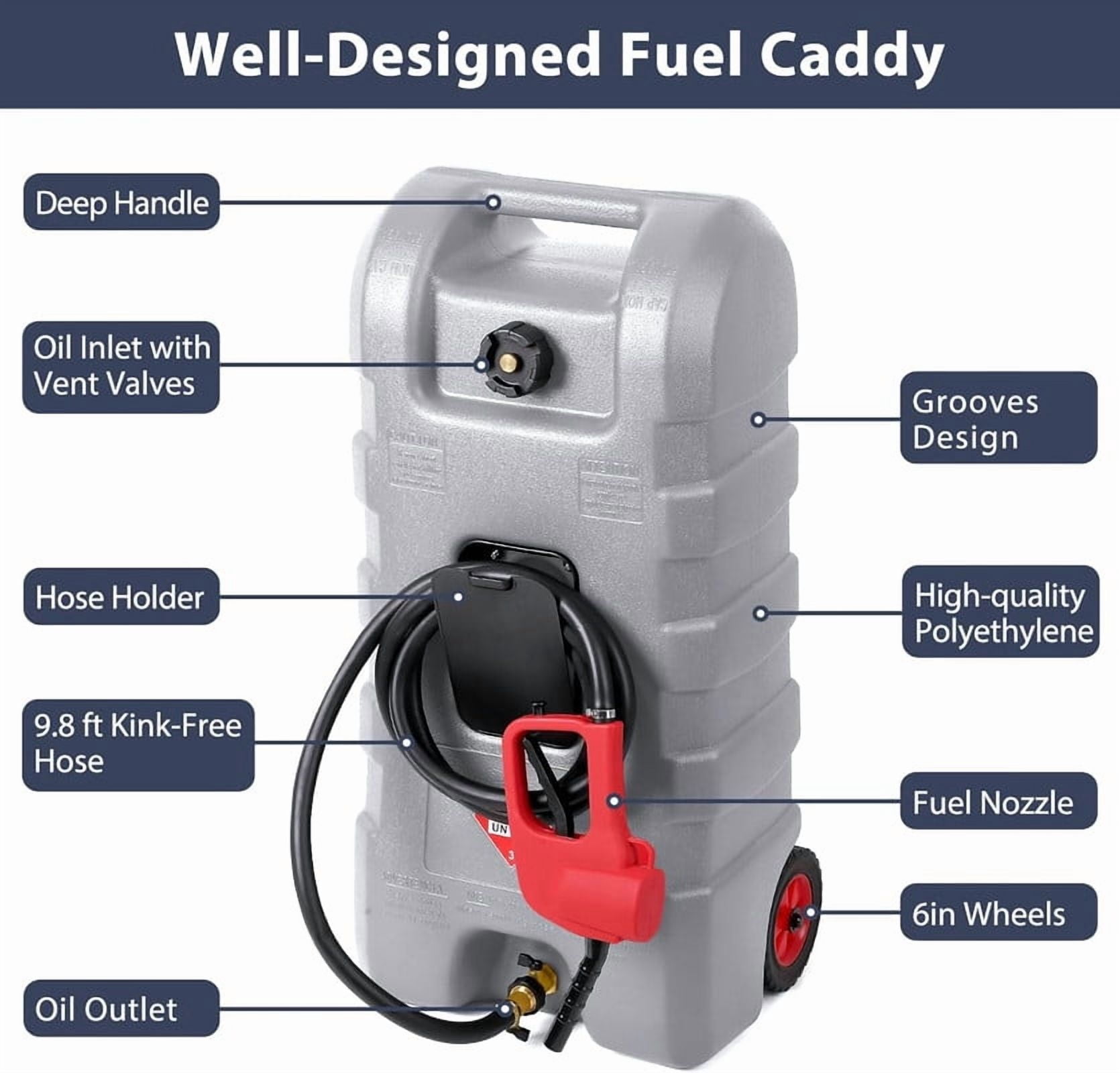 Towallmark Portable Gas Fuel Tank, 15 Gallon Fuel Storage Can With Casters, Includes Fluid Transfer Siphon Pump 10FT Hose, For Cars Lawn Mowers Boats, Container Caddy