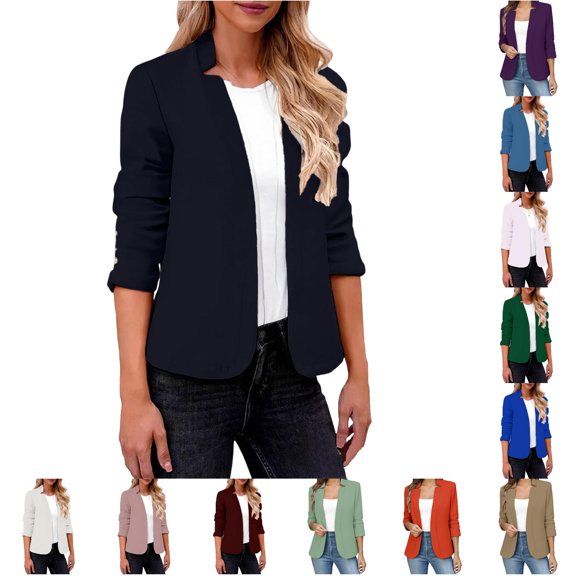 HNMKIU Solid Long Sleeve Button Knit Cardigan Jacket Casual Formal Womens Open Front Cover Up Navy - XL