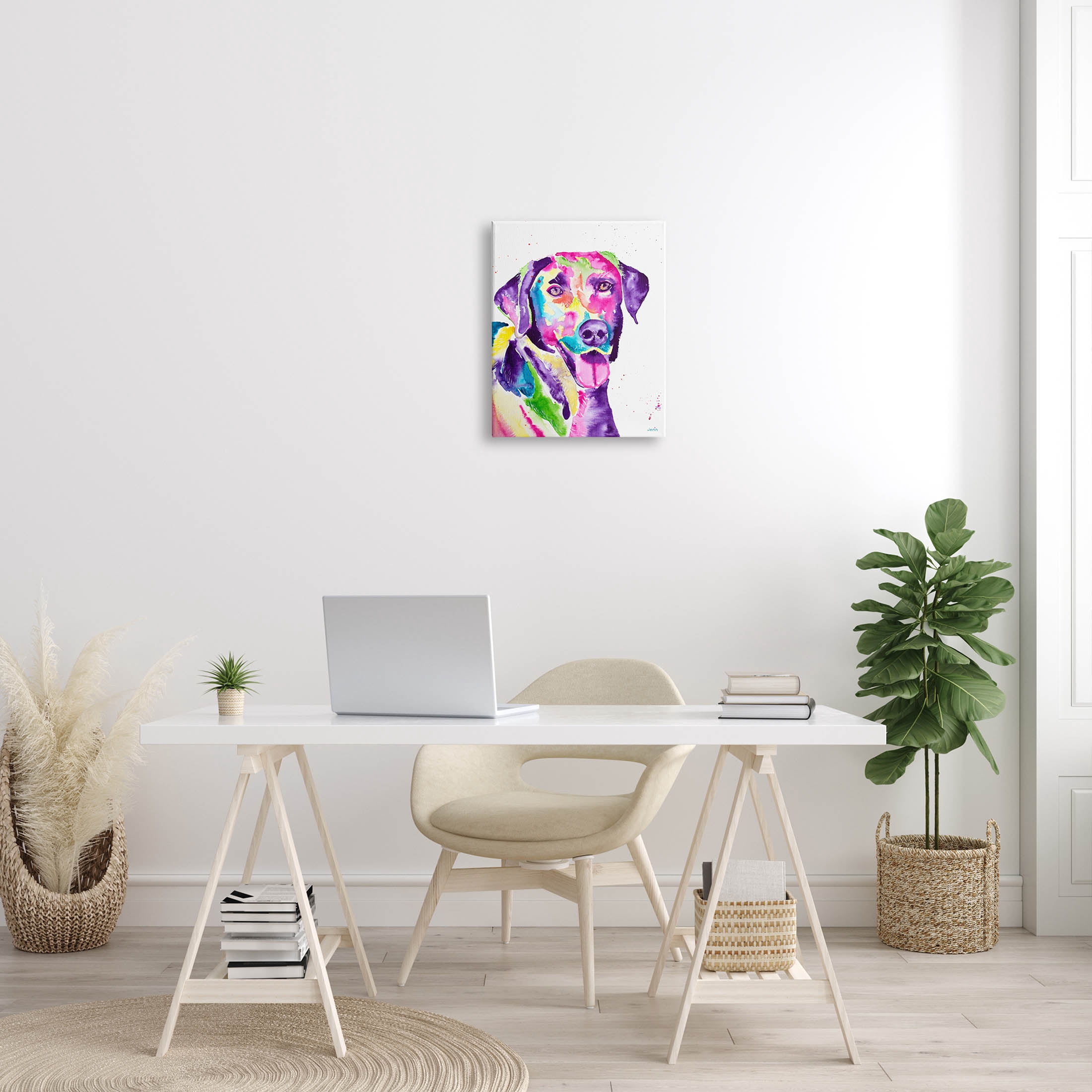 Purple Lab Dog Happy Retriever Animals & Insects Graphic Art Gallery Wrapped Canvas Print Wall Art
