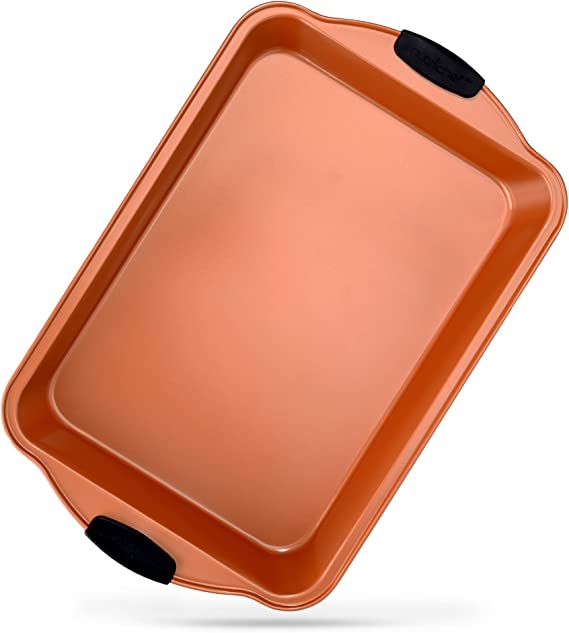 NutriChef 10” NonStick Cake Square Pan, Deluxe Gold Carbon Steel Pan