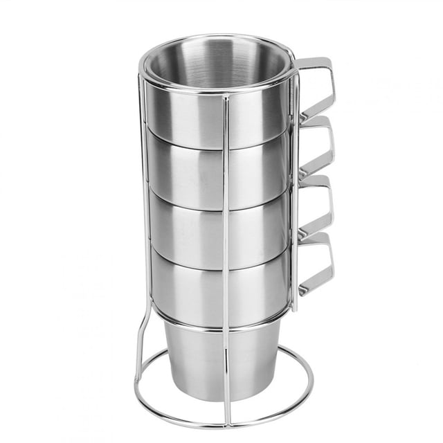 Tasse à café, 4 pièces tasses à café tasse à café en acier inoxydable avec porte-gobelet pour une utilisation dans un café à la maison