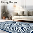 thumbnail image 2 of ODIKA 8'x10' Machine Washable Non-Slip Area Rug, Elegant Bordered Lattice Nautical Symmetrical Interlocking Wave High Traffic Rug with Pad, Blue, 585554, 2 of 8