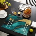thumbnail image 4 of Green and Gold Marble Glitter Waves Pattern Summer Placemats Table Placemats Set Of 4-Linen Kitchen Washable Placemats Table Mats 11.8"x17.7" Non-Slip Heat Resistant, 4 of 6