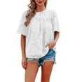 thumbnail image 1 of VISgogo, camisetas de gasa de verano para mujer, camisetas de manga corta acampanadas informales holgadas de encaje de Color sólido, ropa de calle para el día a día VISgogo  moda, 1 of 4