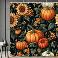 thumbnail image 4 of Fall Pumpkin Floral Shower Curtain, Autumn Thanksgiving Harvest Orange Yellow White Pumpkins with Floral Sunflower Fabric Shower Curtains Set for Bathroom, Fall Bath Curtain with Hooks,72x72IN, 4 of 5