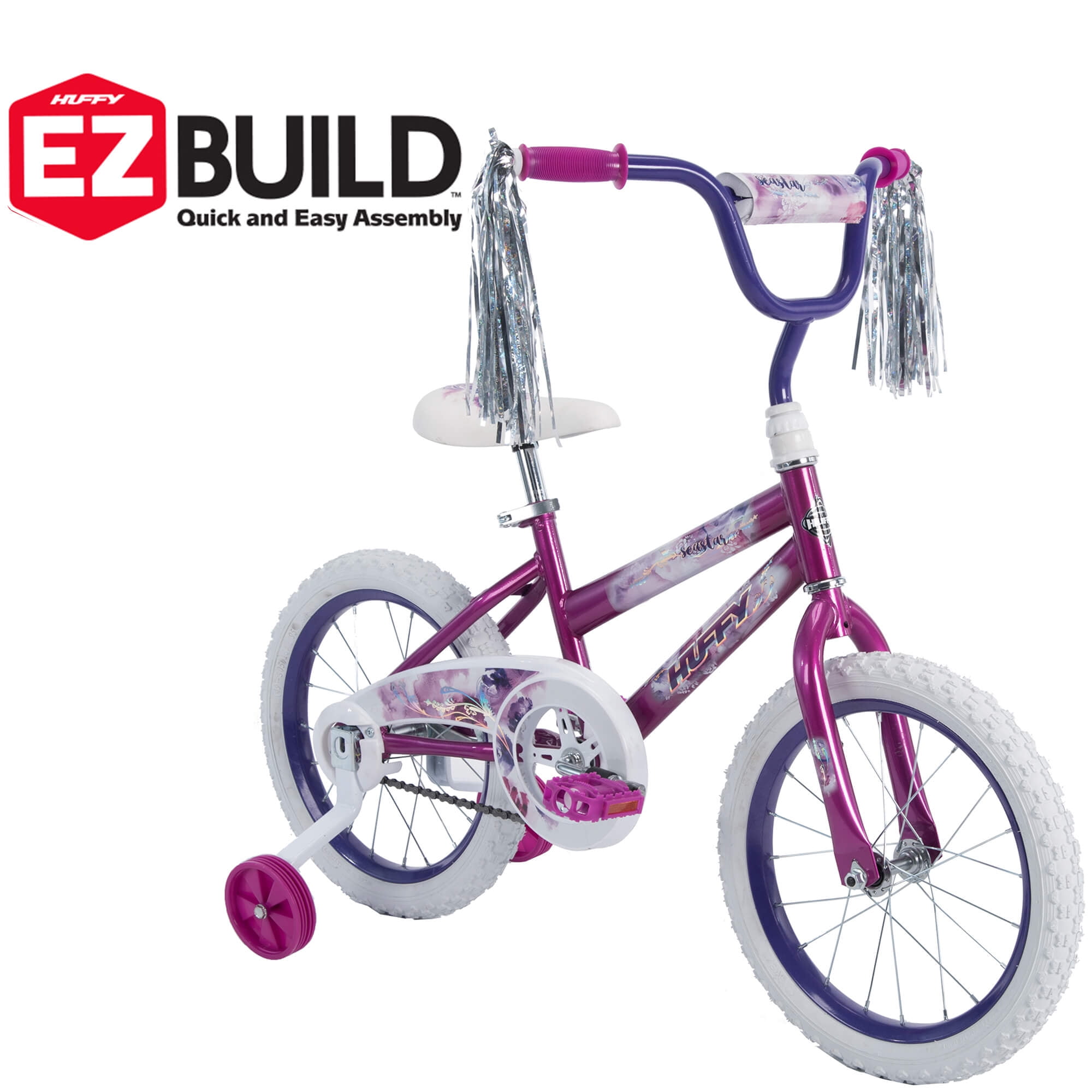 Girls Bike 16/" Sea Star EZ Build Kids Bicycle Training Wheels Metallic Purple