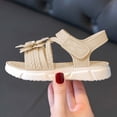 thumbnail image 5 of Losmtrace Girls Sandals Flower Girl Dress Shoes Open Toe Bow Ankle Strap Flat Sandals Wedding Party Shoes Beige 10(27), 5 of 5