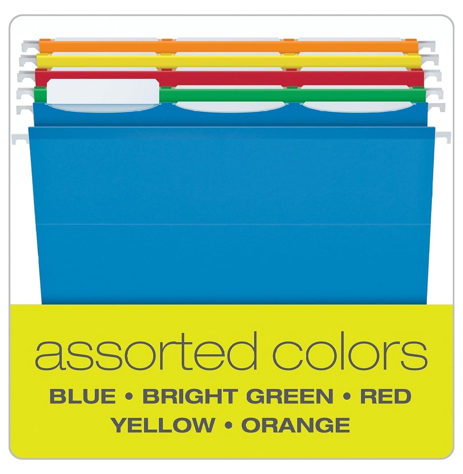 Hanging File Folders, Ready-Tab Reinforced - Letter Size, 3 Tab, Assorted Colors (25 Pack)