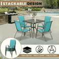 thumbnail image 5 of Pirecart Patio Dining Set of 5, Outdoor Furniture Set with 4 Stackable Textilene Armchairs & Square Table, Light Blue, 5 of 9