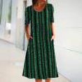 thumbnail image 1 of Robes Robe d'Été Femme Col Rond Mode Décontractée Tempérament Pull Manches Courtes Imprimé Décontracté Ample avec Poches Vert TTG, 1 of 9