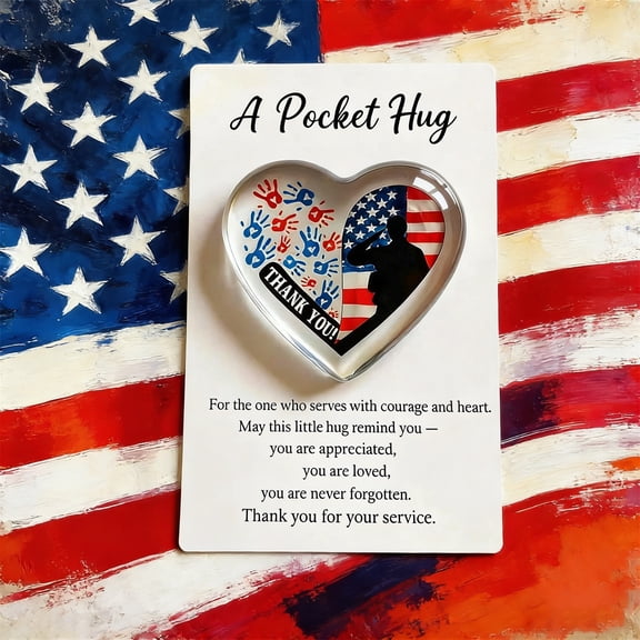 Patriotic Gratitude Pocket Hug Decoration - Small Token Gift for Veterans, Military & Patriotic Events, Cute Pocket-Sized Keepsake, Meaningful Gift to Appreciation & National Pride, 3.5*2.8in, White
