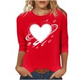 thumbnail image 2 of 3/4 Sleeve Top for Women Abstract Orbit Heart with Floating Feathers Graphic Crewneck Loose Fit Soft Breathable Artistic Casual Fashion Top, 2 of 6