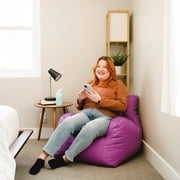 Big Joe Dorm Bean Bag Chair with Drink Holder and Pocket for Teens and Kids, Radiant Orchid, Durable Easy-Clean Polyester Nylon Blend, 3 foot Gaming and Reading Nook Seat, Refillable