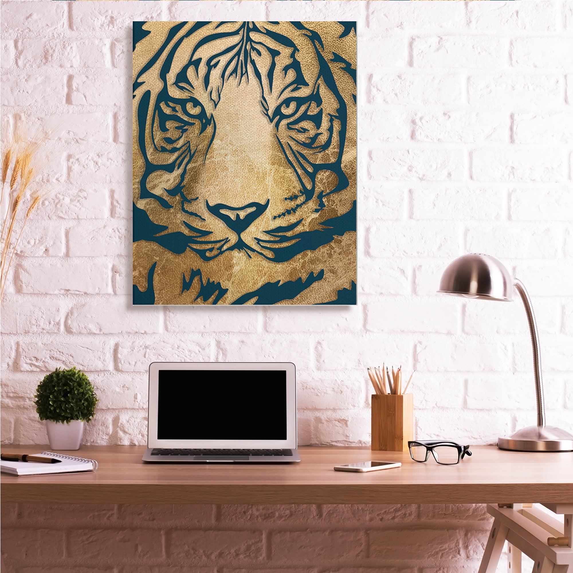 Stupell Industries Tiger Stripe Portrait Distressed Fabric Pattern,36 x 48,Designed by Daphne Polselli