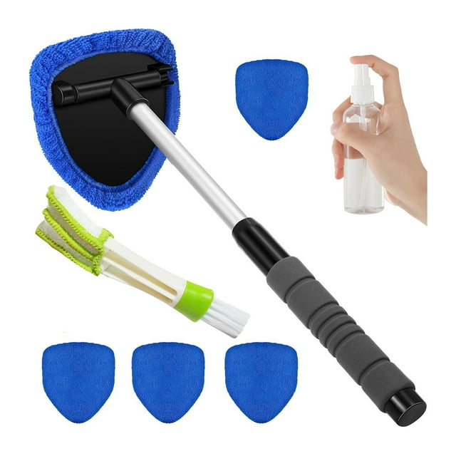 Visland Brosse de Nettoyage pour Voiture avec Tampons Réutilisables Manche Extensible Brosse Pulvérisateur Outil de Nettoyage de Pare-Brise pour Nettoyage de Vitres Intérieur Extérieur de Voiture