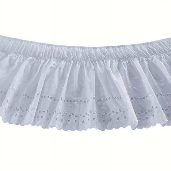 Ruffled Eyelet Bed Skirt Dust Ruffle with Gathered Styling and Embroidered Details, 14" Drop Length, Full, White