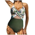 thumbnail image 2 of Womens Scoop Neck Swimsuit Hollow Out Lace See-Through Bathing Suit High Cut Spaghetti Straps Slimming Sbikini Swimwears, Green, S, 2 of 7