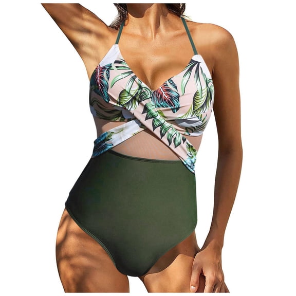 VerPetridure One Piece Bathing Suits for Women Sexy Women Front Cross Cutout Mesh One Piece Swimsuits Tummy Control Swimwear Tankini Monokini Beachwear
