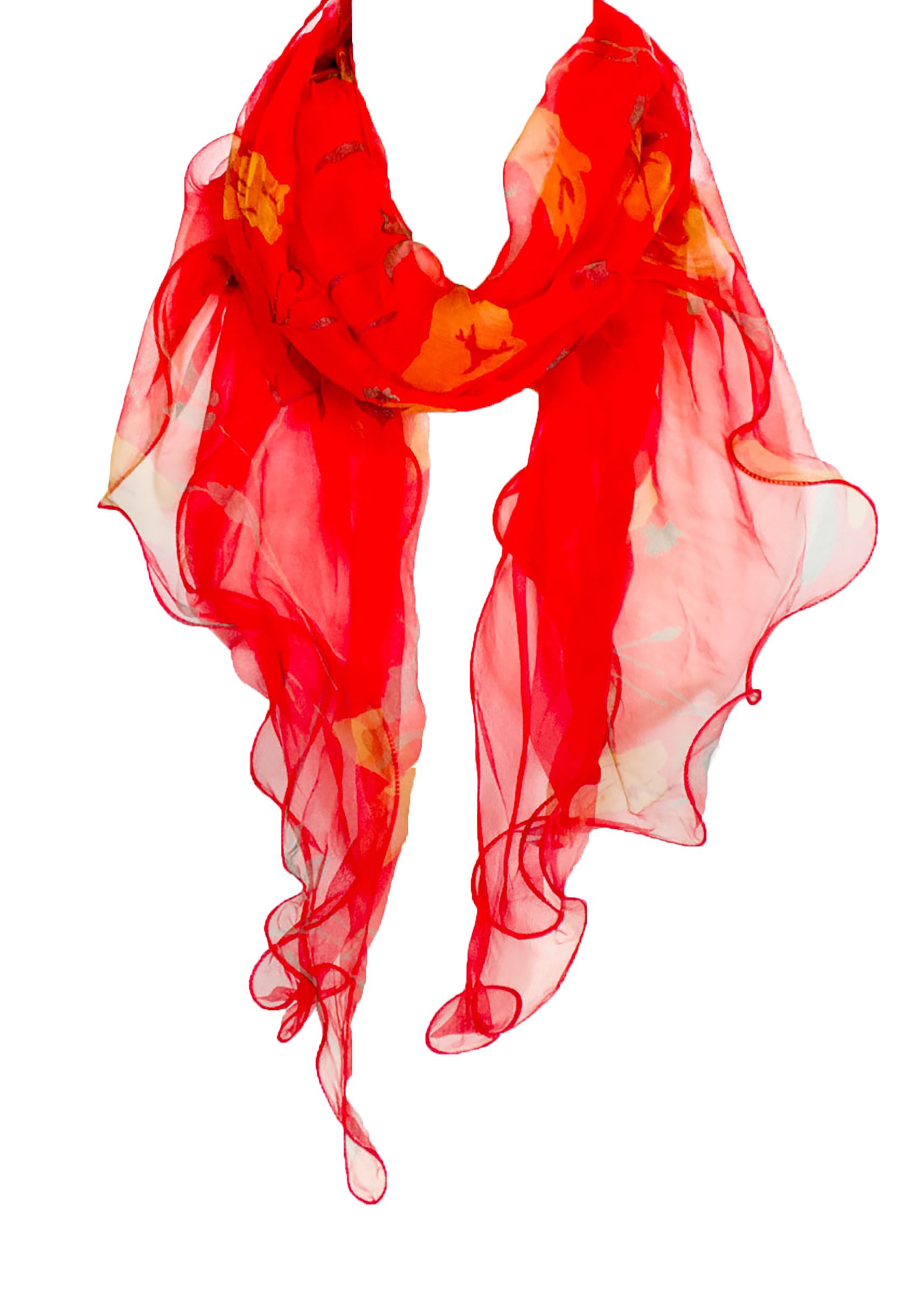 Summer scarf Double Layer Silk scarf Floral Ruffle Silk Scarf