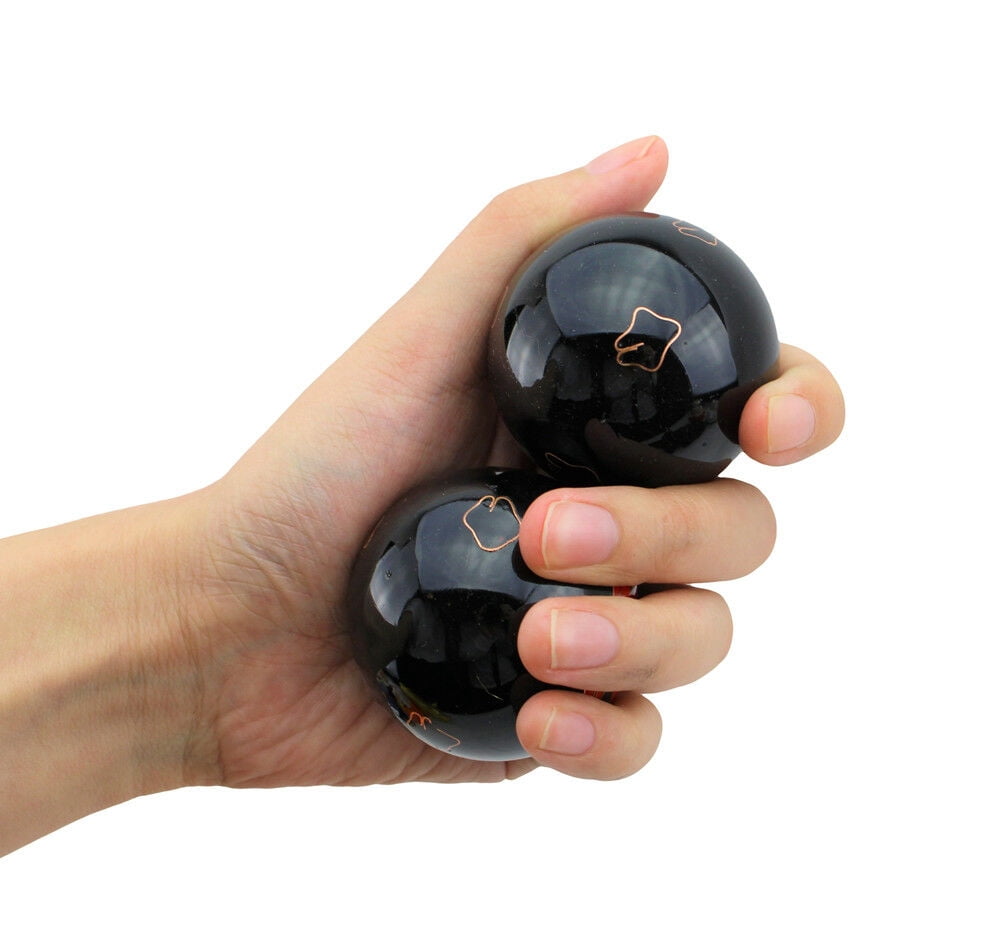 Black Sun & Moon Cloisonne Iron Balls Hand Stress Relief Set Exercise Finger Set C12465