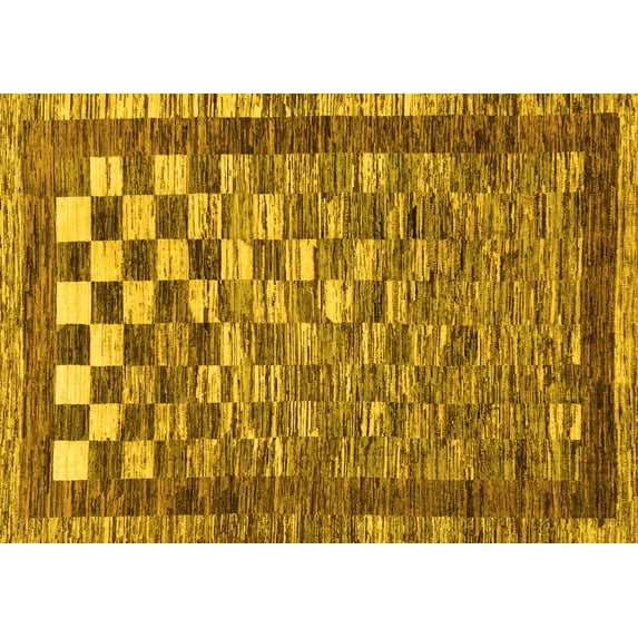Ahgly Company Machine Washable Indoor Rectangle Checkered Yellow Modern Area Rugs, 2' x 3'