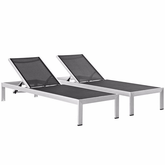 Shore Set of 2 Outdoor Patio Aluminum Chaise Silver Black