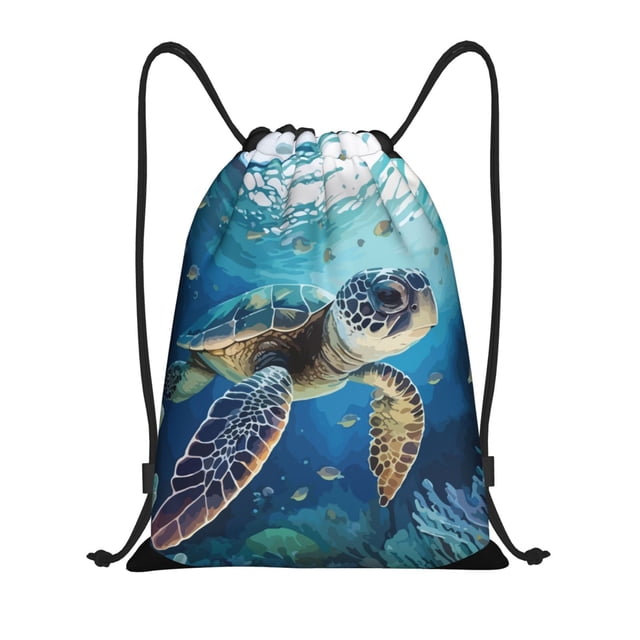 Xecao Watercolor Turtle4 Pattern Sports Drawstring Backpack - String Swim Gym Bag with Wet Proof Pocket for Women&Men-Medium