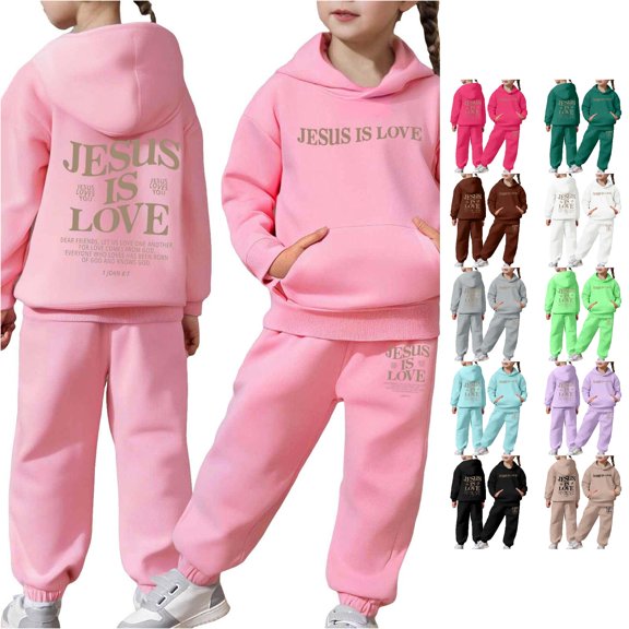 RMGVDSD Girls Sweatsuits Set Letter Print Long Sleeve Hoodie Pullover Tops Sweatpants 2 Piece Children'S Sweat Suit Fall Winter Outfits 2-3 Years
