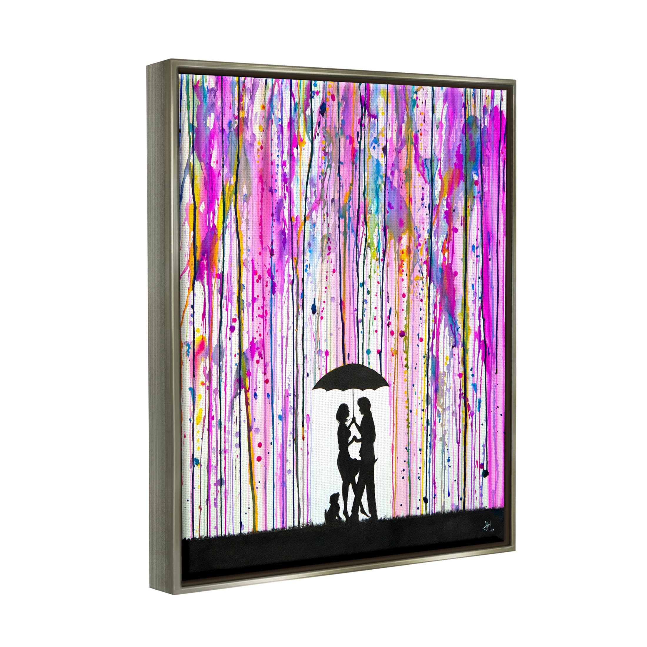 Bold Purple Rainfall Family Silhouette Abstract Graphic Art Luster Gray Framed Art Print Wall Art