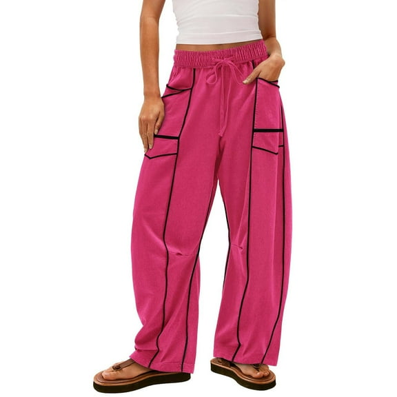 Womens Barrel Pants Baggy Wide Leg Pants Casual Pant Drawstring Waist Lounge Pant with Pockets