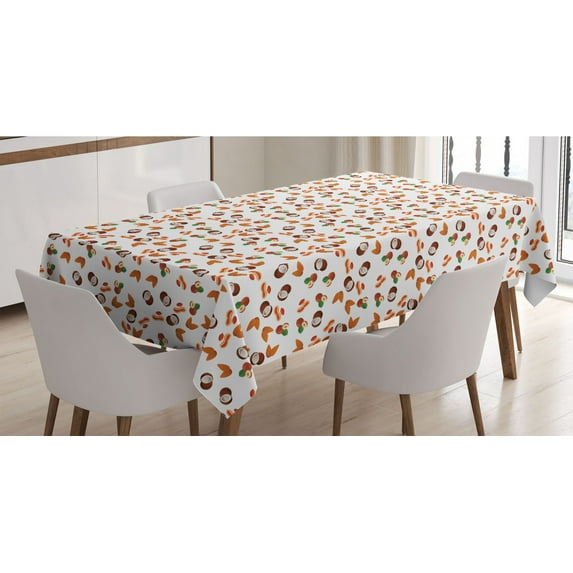 Tropical Tablecloth, Assortment of Nuts Pattern Peanut Coconut Almondd Hazelnuts Tropical Fruits, Rectangle Satin Table Cover Accent for Dining Room and Kitchen, 60" X 84", Multicolor, by Ambesonne