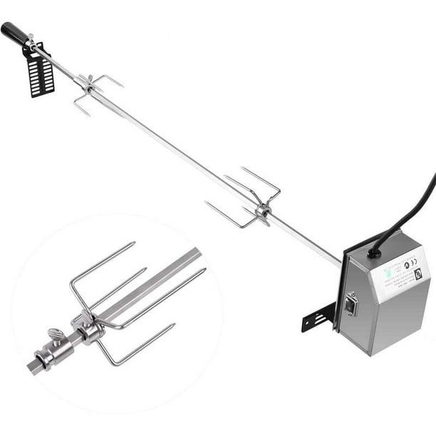 AthLike Asador Eléctrico Auto-Giratorio de Acero Inoxidable para Barbacoa - con Mango/ 2 Broquetas de Carne/Soporte para Motor y Asador, Grill Rotativo para Picnic Acampada Pollo Lechón Verduras esquí esquí Gafas de esquí