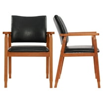 LSSBOUGHT Walnut Upholstered Dining Chairs Solid Wood Arm Chair Set of 2 - Black Faux Leather-2-Piece