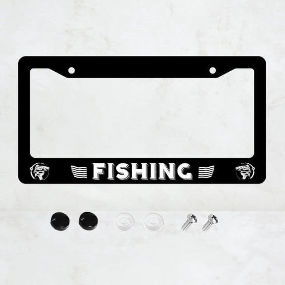 1ps Funny License Plate Frames Fishing Aluminum Car Front Tag Holder 2 Holes with Screw Caps Auto Accessories for Men Women