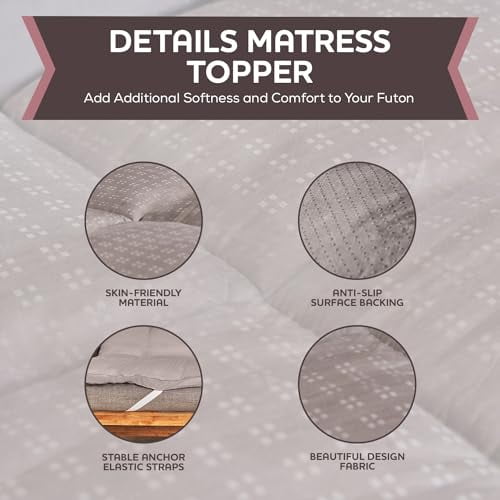 CirclesHome Grey Futon Mattress Toppers With Anti-Slip Anchors - Futon Cover Filled with Plush Down Alternative Fill - Full Size Futon Cover is Soft, Comfortable and Allergy Free (Size: 54 x 75 x 3)