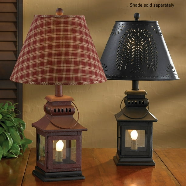 Country Lantern Lamp In Red Or Black 20, Black Punched Tin Lamp Shader
