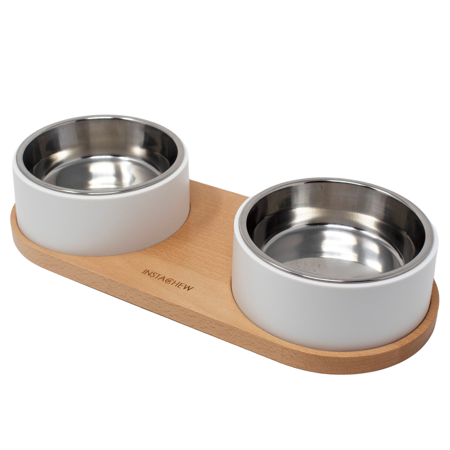 Instachew Pure steel Double Pet Feeding Bowl for Cats and Dogs