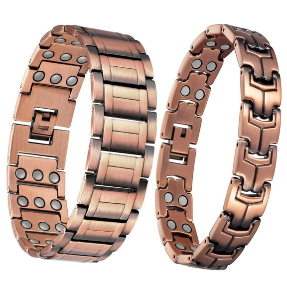 Wollet 3X Magnetic Copper Bracelets for Men, Copper Jewelry Gift Set, Set of 2