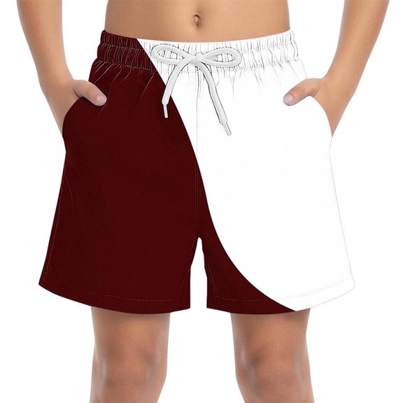 Boys Quick Dry Athletic Shorts with Pockets Elastic Waistband Drawstring Color Block Activewear for Kids 4-14 Wine,Size 8-9T
