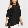 thumbnail image 4 of Babysbule Women's Tops Plus Size Women O-Neck Cold Shoulder Solid Lace Short Sleeve Zipper Tops Blouse, 4 of 8