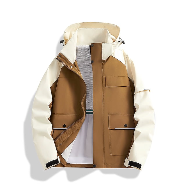 Veste à Capuche Ajustée pour Hommes avec Cordon de Serrage Réglable, Poche Zippée Manteau en Polyester pour Tenue Décontractée Extérieure - Vêtement Léger Lavable en Machine