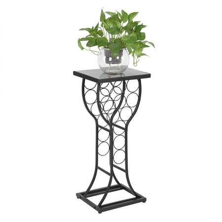 Wine Rack Metal Finish WALFRONT Modern Circles Design Black Metal Wine Rack 11 Bottle Holder with Marble Finish Top Wine Storage Organizer Display Rack Table ()