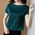 thumbnail image 5 of Women Office Lady Tops Summer Short Sleeve O-Neck Satin Blouse Shirts Basic Lady, 5 of 11
