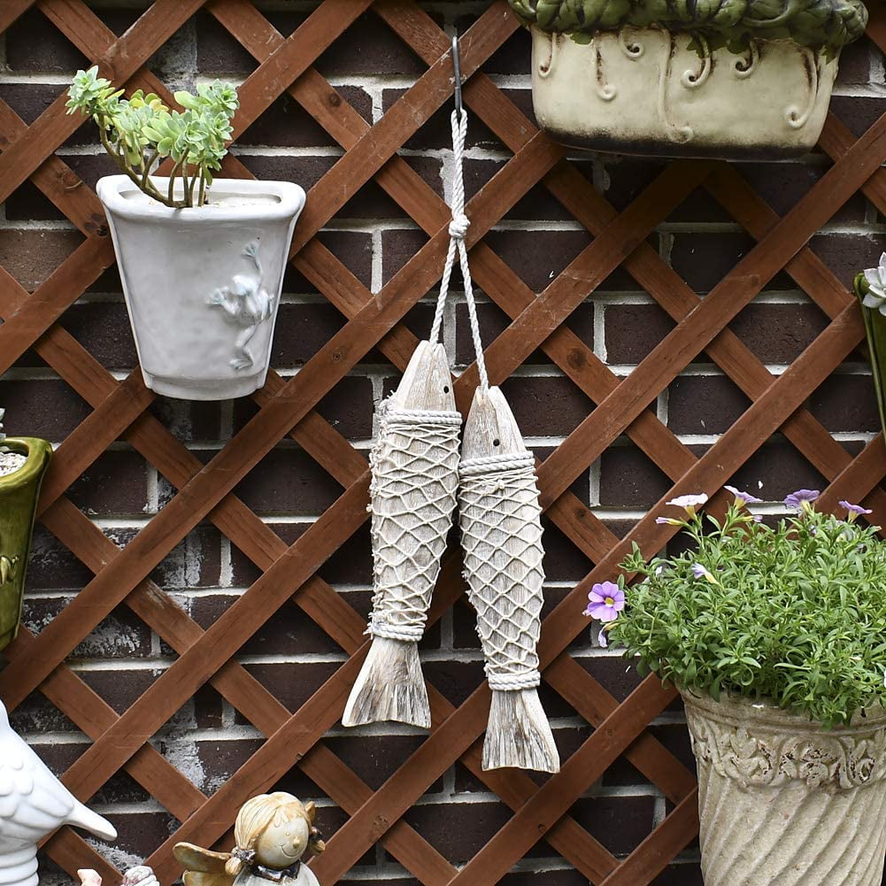 Rustic Nautical Fish Decor Beach Theme Home Decoration Fish Sculpture Home Decor for Bathroom Bedroom Lake House Decoration S Wooden Fish Decor Hanging Wood Fish Decorations for Wall